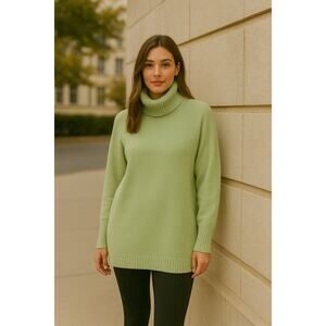 Cashmere Cashmere Scotland SZ M 100% Cashmere Turtle Neck Sweater Celery Green